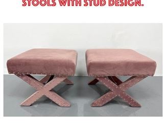 Lot 1369 Pair Upholstered x Base Stools with Stud design.