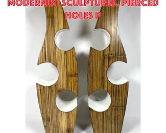 Lot 1401 Pr Tall Thin Wood Modernist Sculptures. Pierced holes p