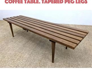 Lot 1407 Modern Slat Bench Coffee Table. Tapered peg legs