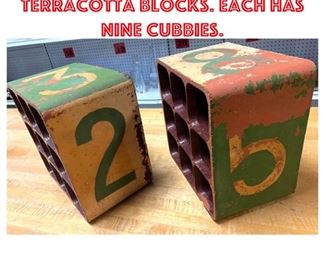 Lot 1423 Pr Industrial Terracotta Blocks. Each has nine cubbies.