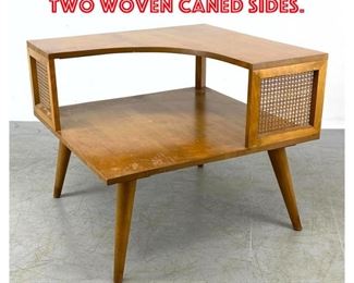 Lot 1429 Modernist Corner Table. Two Woven Caned Sides. 