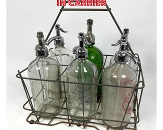 Lot 1487 Six glass seltzer bottles in carrier