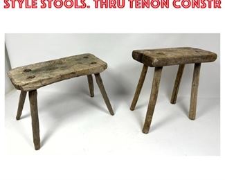 Lot 1503 2pc Rough Rustic French Style Stools. Thru tenon constr