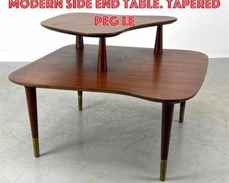Lot 1508 Two Tier American Modern Side End Table. Tapered Peg Le