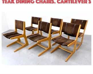 Lot 1510 Set 6 Danish Suede and Teak Dining Chairs. Cantilever s