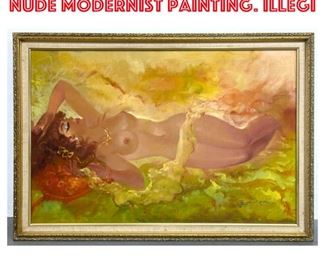 Lot 1523 Signed Reclining Female Nude Modernist Painting. Illegi