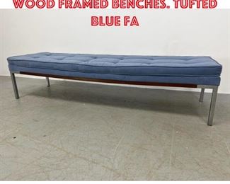 Lot 1534 Modernist Steel and Wood Framed Benches. Tufted blue fa