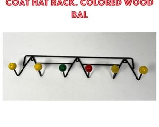 Lot 1551 French Black Metal Wall Coat Hat Rack. Colored Wood Bal