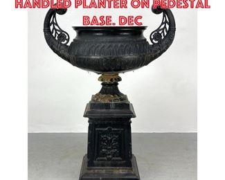 Lot 1574 2 Part Black Iron Handled Planter on Pedestal Base. Dec