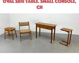 Lot 1578 4pcs Teak Furniture. Oval side table. Small console, ch