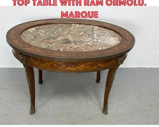 Lot 1584 Antique Inlaid Marble top table with Ram Ormolu. Marque