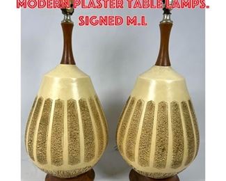 Lot 1585 Pair Mid Century Modern Plaster Table Lamps. Signed M.L
