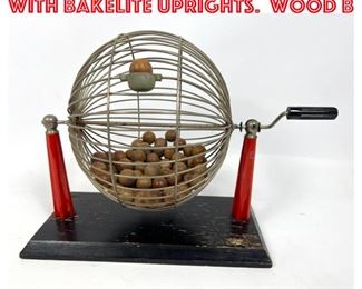 Lot 1586 Vintage Bingo Ball Cage with Bakelite Uprights. Wood B