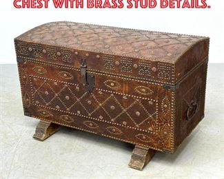 Lot 1602 Distressed Leather Trunk Chest with Brass Stud Details.