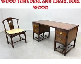 Lot 1604 DREXEL Contrasting Wood Tone Desk and Chair. Burl Wood 