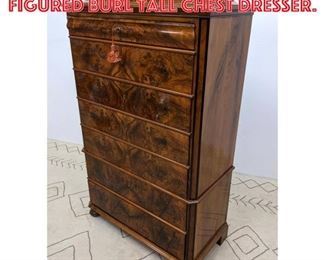 Lot 1615 Antique French Style Figured Burl Tall Chest Dresser. 