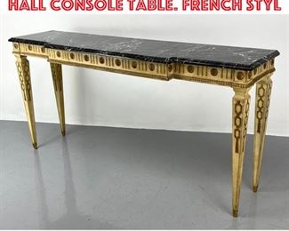 Lot 1630 Black Veined Marble Top Hall Console Table. French styl