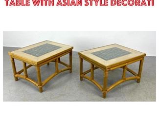 Lot 1631 Pair Bamboo Rattan Side Table with Asian Style Decorati
