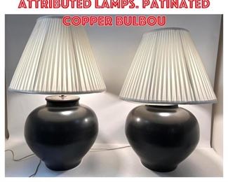 Lot 1633 Karl Springer Attributed lamps. Patinated copper bulbou
