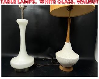Lot 1635 2 Mid Century Modern Table Lamps. White Glass, Walnut 