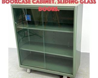 Lot 1637 Industrial Metal Bookcase Cabinet. Sliding glass doors.