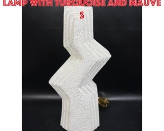 Lot 1646 Vintage Plaster zigzag lamp with turquoise and mauve s