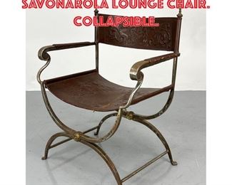 Lot 1649 Iron and Leather Savonarola Lounge Chair. Collapsible. 