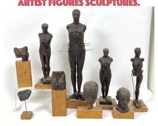 Lot 1672 9pcs Wax or Clay Model Artist Figures Sculptures. 