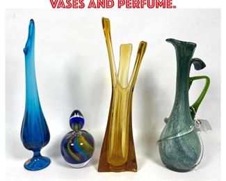 Lot 1674 4pcs Mid Century Glass. Vases and Perfume.