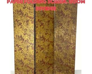 Lot 1682 Three Panel Embossed Paper Folding Screen. Room Divider