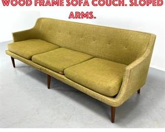 Lot 1710 Mid Century Modern Wood Frame Sofa Couch. Sloped Arms. 