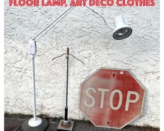 Lot 1716 3pc Lot. Industrial Style Floor Lamp, Art Deco Clothes 