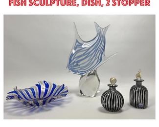 Lot 1722 4pcs Italian Art Glass. Fish sculpture, dish, 2 stopper