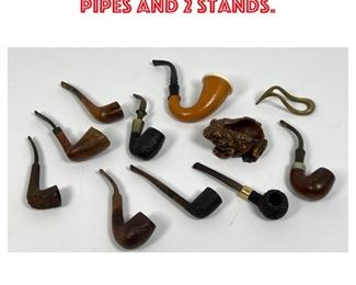 Lot 1724 11pcs Smoking Lot. 9 Pipes and 2 Stands. 
