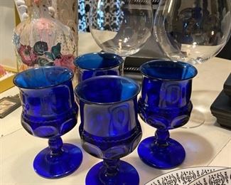 (4) Vintage Cobalt Blue Goblets | Indiana Glass