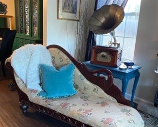 Vintage Fainting Couch with Graceful Swan Detail