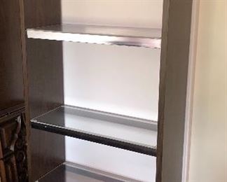 Shelf with chrome edges & plexiglas shelves (30”W, 12”D, 72”H)
