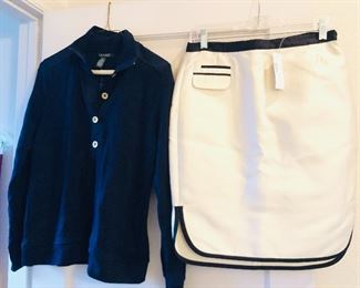New-with-tag clothing by Ralph Lauren (blue knit top, size S)  and J. Crew (skirt, size 2) 