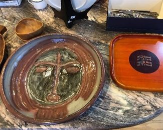 BIG studio pottery bowl (16" diameter, dated 1974), Japanese tray