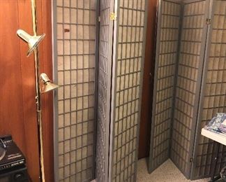 Folding screens, one of 2 identical brass floor lamps