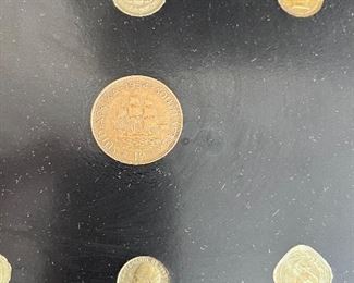 Wonderful Vtg. Coin tray by Couroc hand inlaid coins by Couroc of Monterey 