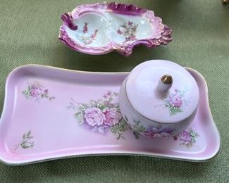 2 pc. Vtg. handpainted dresser set 
