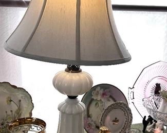1 of 2 Vtg. milk glass lamps