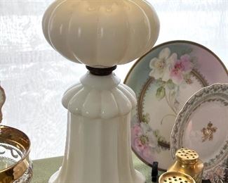 1 of 2 Vtg. milk glass lamps