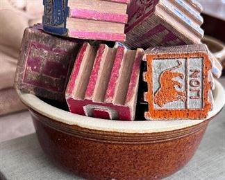 Vtg. child's blocks and pottery bowl