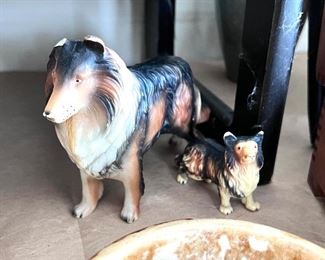 2 Vtg. plastic Collie figurines 