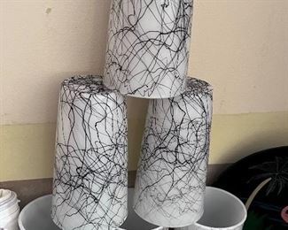 Vtg. Hazel Atlas white glass/black Spaghetti String Drizzle glasses 