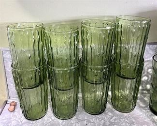 8 Vtg. green Anchor Hocking Tahiti bamboo glasses