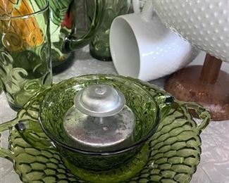 Vtg. green glass thumbprint bowls 