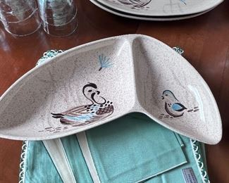  Bob White, Red Wing Quail boomerang divided relish dish WILL NOT BE DISCOUNTED 